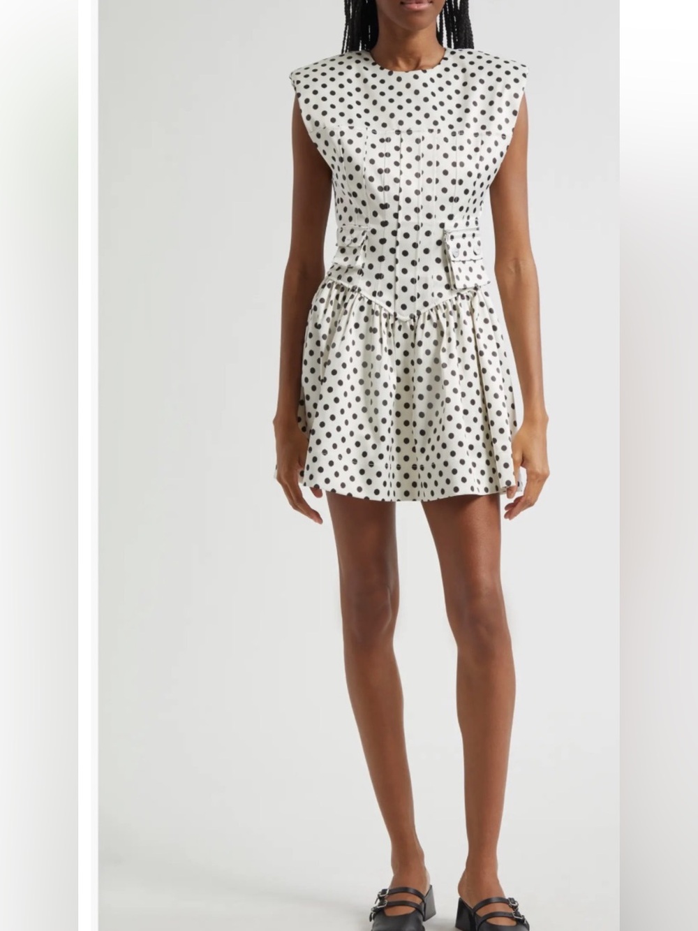 NWT Ganni Polka Dot Sleeveless Mini Dress - Black on White